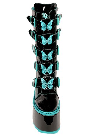 Dune Butterfly Platform Boots in Black Teal 7 | YRU