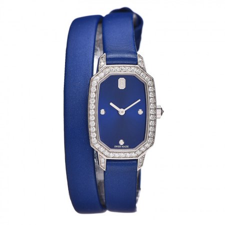 HARRY WINSTON 18K White Gold Satin Diamond 17.75mm Emerald Quartz Watch Blue 393639