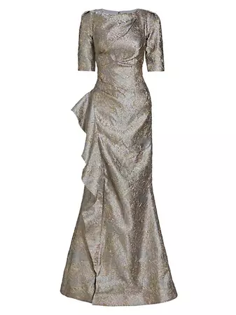 Shop Teri Jon by Rickie Freeman Draped Metallic Jacquard Gown | Saks Fifth Avenue
