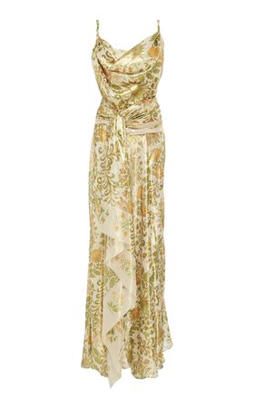 OSCAR DE LA RENTA Drape Neck Printed Silk Gown ($6.490)