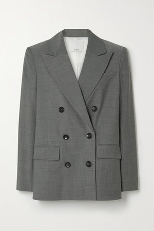 Double-breasted Woven Blazer - Gray