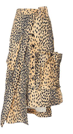 Deconstructed Button-Front Animal-Print Midi Skirt