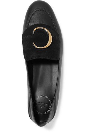 Chloé | Chloé C logo-embellished suede and leather collapsible-heel loafers | NET-A-PORTER.COM