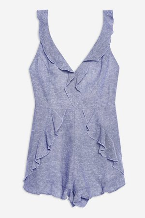 Ruffle Romper with Linen | Topshop blue