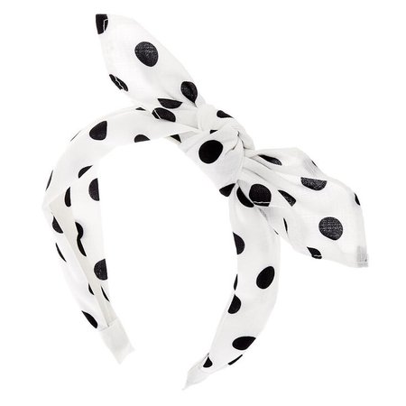 Polka Dot Knotted Bow Headband - White | Claire's US