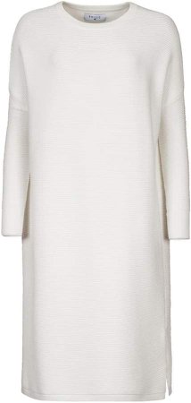 PAISIE - White Ribbed Jumper Dress With Side Splits