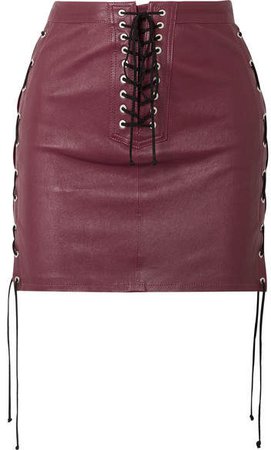 Unravel Project - Lace-up Leather Mini Skirt - Burgundy