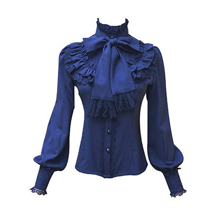 Smiling Angel Chiffon Ruffle Lace Bow Tie Vintage Gothic Lolita Casual Shirt Blouse, White/Black/Wine Red/Blue at Amazon Women’s Clothing store