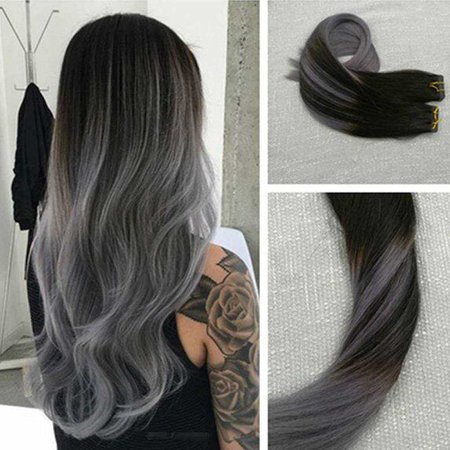 Tape in Hair Extensions Silver Color with Black #1b/silver/1b – UgeatHair