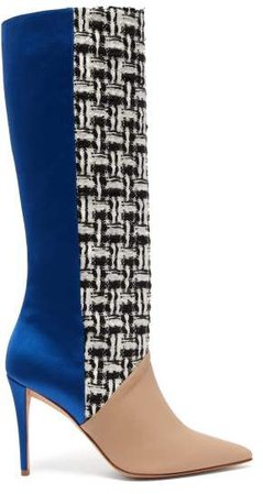 Matty bovan Matty Bovan - X Gina Knee High Tweed And Satin Boots - Womens - Blue Multi