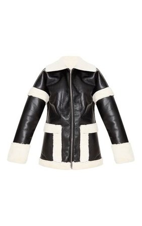 Black Faux Fur Trim Oversized Jacket | PrettyLittleThing