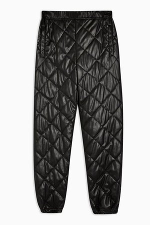 Black Faux Leather Quilted Joggers | Topshop