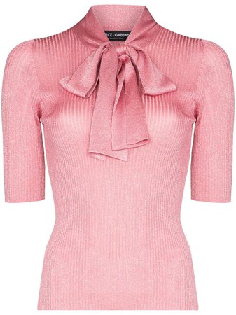 Dolce & Gabbana pussy-bow Metallic ribbed-knit Top - Farfetch