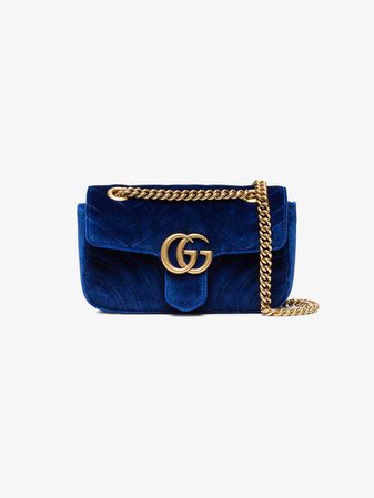 Gucci Blue GG Marmont Mini Velvet Bag | Mini Bags | Browns