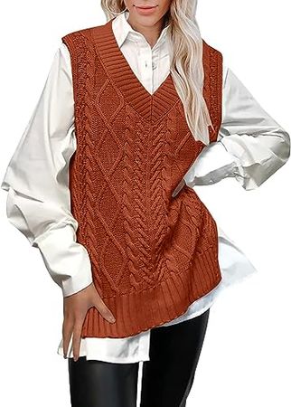 Amazon.com: BWQ Women’s Oversized Sweater Vest V Neck Sleeveless Plaid Cable Knit Tank Top Sweaters : Clothing, Shoes & Jewelry