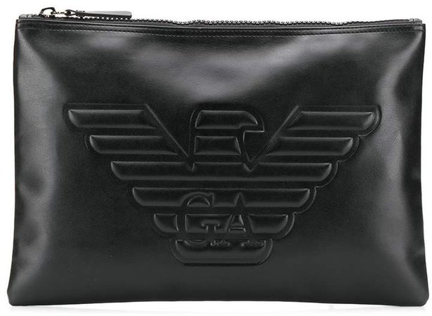 logo embossed clutch bag