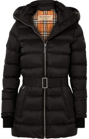 Hooded Belted Quilted Shell Down Jacket - Black