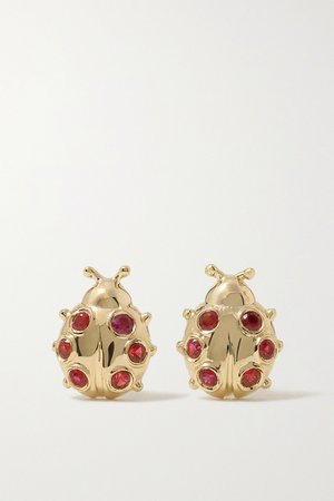 Gold Tiny Ladybug 14-karat gold ruby earrings | Sydney Evan | NET-A-PORTER