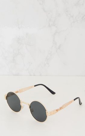 Black Rounded Metal Frame Retro Sunglasses | PrettyLittleThing