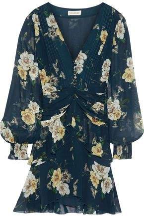 Layered Ruched Floral-print Silk-chiffon Mini Dress