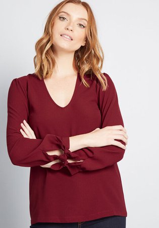 Ideal Discovery Long Sleeve Blouse Burgundy | ModCloth