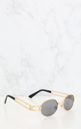 Black Oval Metal Frame Retro Sunglasses