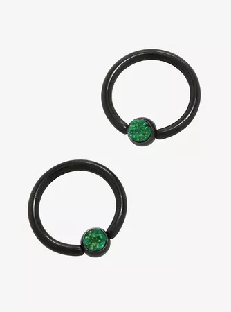 Steel Green Druzzy Stone Captive Hoop 2 Pack | Hot Topic