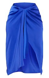 Cobalt Woven Open Drape Front Midi Skirt | PrettyLittleThing USA