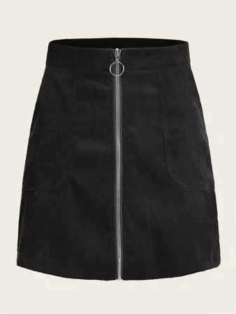 O-ring Zip Up Corduroy Skirt | SHEIN USA