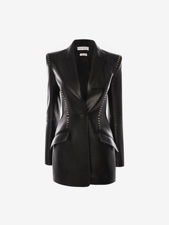 Stapled Leather Jacket in Black/Silver | Alexander McQueen US