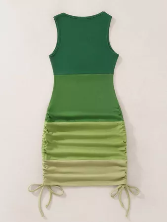 Colorblock Rib-knit Drawstring Side Bodycon Dress | SHEIN USA