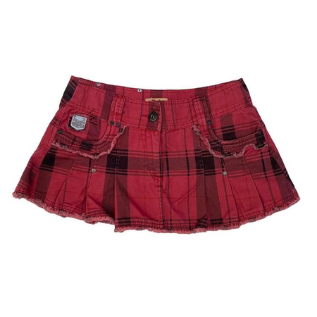 red and black checked mini skirt