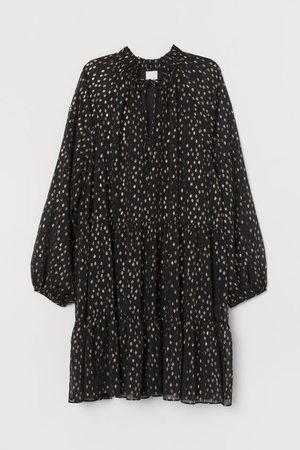 Balloon-sleeved Dress - Black/gold-colored pattern - Ladies | H&M US