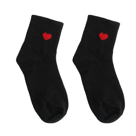Black socks with hearts.