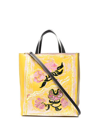 Shop yellow & green Marni floral print tote bag with Express Delivery - Farfetch