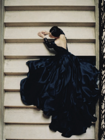 Blue dress on stairs