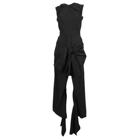 Celine By Phoebe Philo black midi slit dress with ties and cut out back