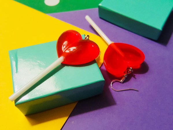 Cute heart shaped lollipop earrings | Etsy