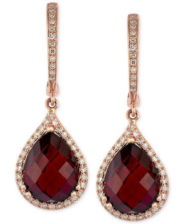 EFFY 14k Rose Gold Garnet and Diamond Pear Drop Earrings