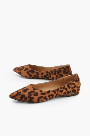 Wide Fit Leopard Pointed Ballets | boohoo