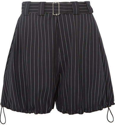 Striped Belted Wool-blend Shorts - Navy