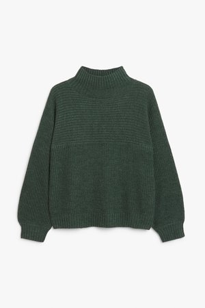 Vertical knit sweater - Dark green - Jumpers - Monki GB