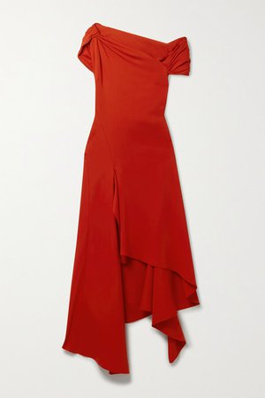 Asymmetric Cutout Crepe Dress - Red