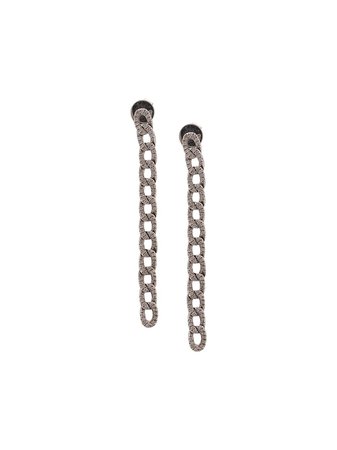 Anita Ko 18Kt White Gold Long Diamond Chain Link Earrings AKDCHE Silver | Farfetch