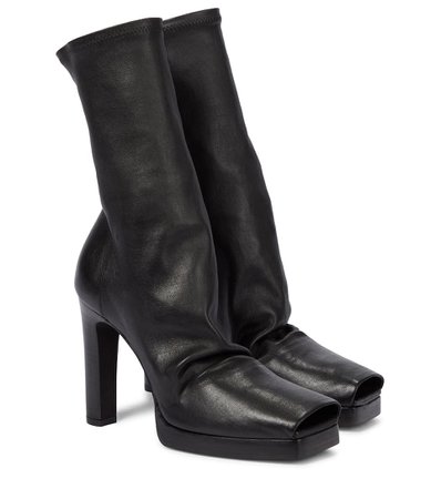 Rick Owens - Leather peep-toe ankle boots | Mytheresa