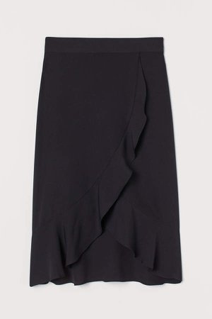 Flounced Wrapover Skirt - Black