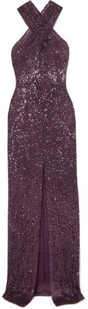 Cutout Sequined Tulle Gown - Purple