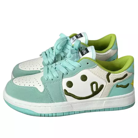 Smiling Face Embroidery Mint Green Sneakers | BOOGZEL – Boogzel Clothing