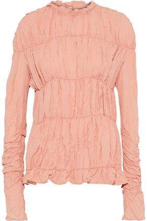 Ruched Crinkled Crepe De Chine Blouse