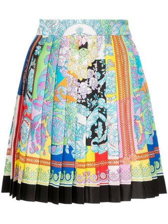 Versace Printed Pleated Silk Mini Skirt - Farfetch